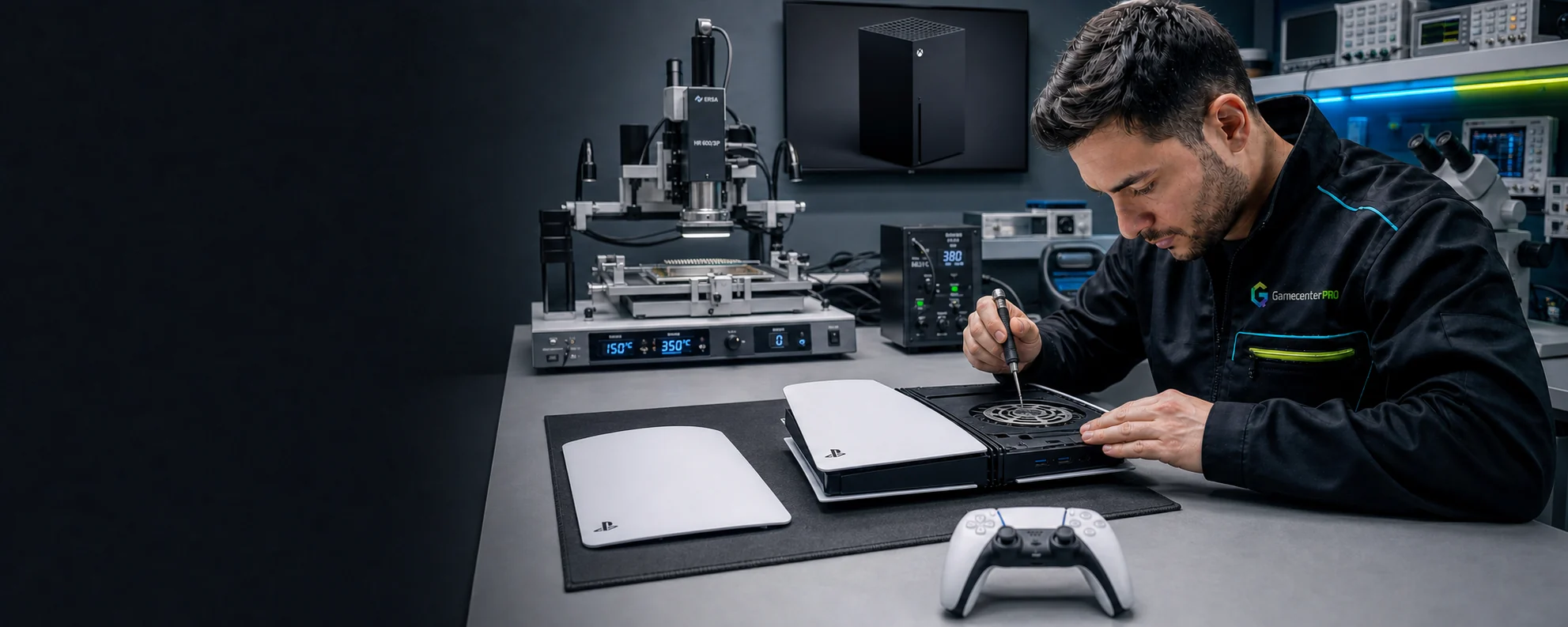 Microsoldadura en el laboratorio de Game Center Pro